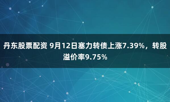 丹东股票配资 9月12日塞力转债上涨7.39%，转股溢价率9.75%